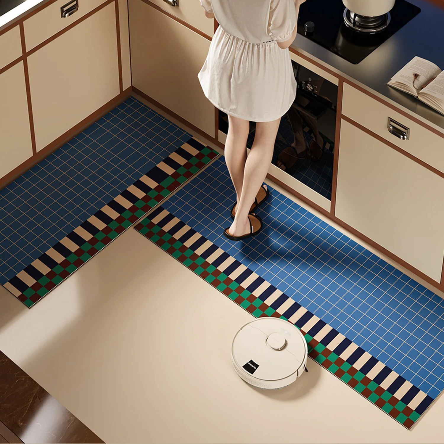 Kitchen Carpet Oil-proof Waterproof PVC Floor Mat Long Strip Mats Home Decoration Color Blocking Plaid Rugs Alfombras De Cocina