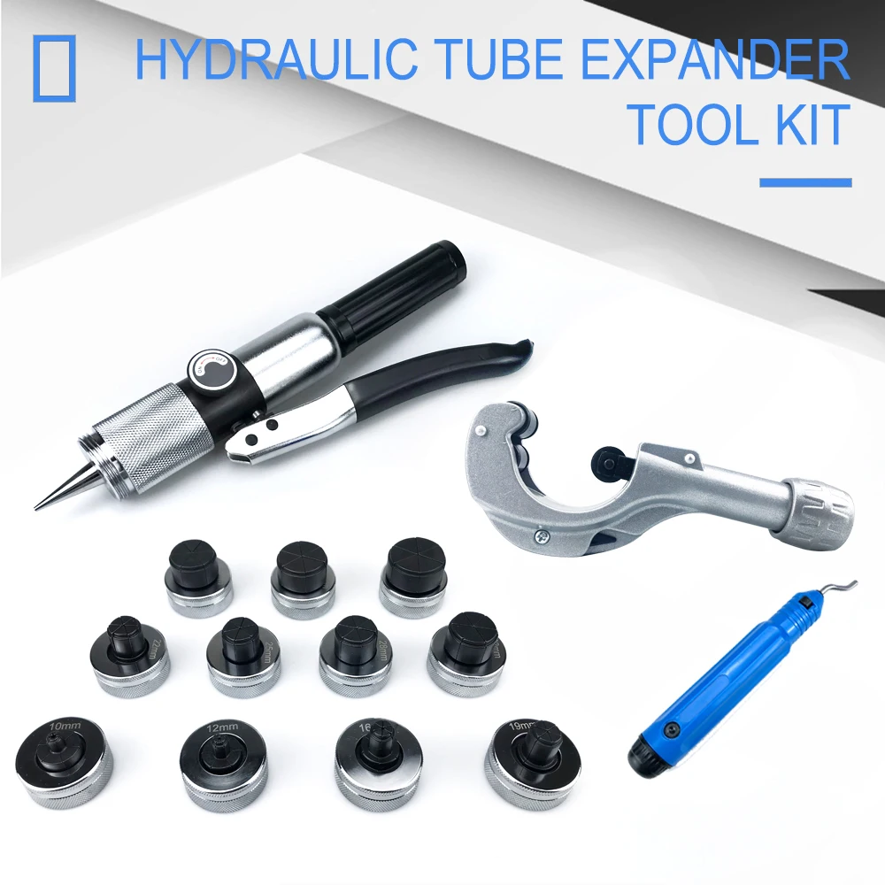 Hydraulic Tube Expander Tool Kit with Pipe Expander Heads Deburring Tool Pipe Cutter Professional Copper Tube Refrigeration Tool