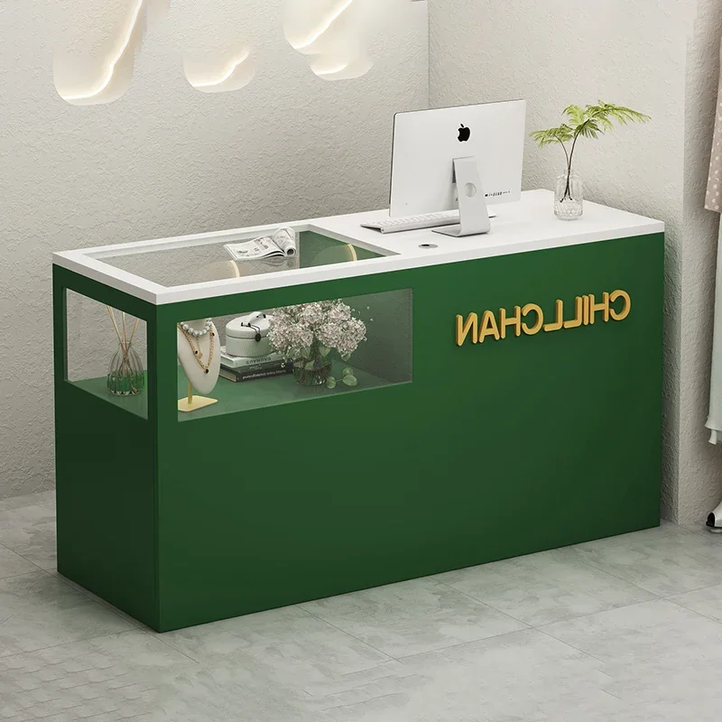 Exibição exclusiva mesas de recepção decorações de armazenamento salão de beleza recepção escritório checkout na moda empfangtheke móveis da moda