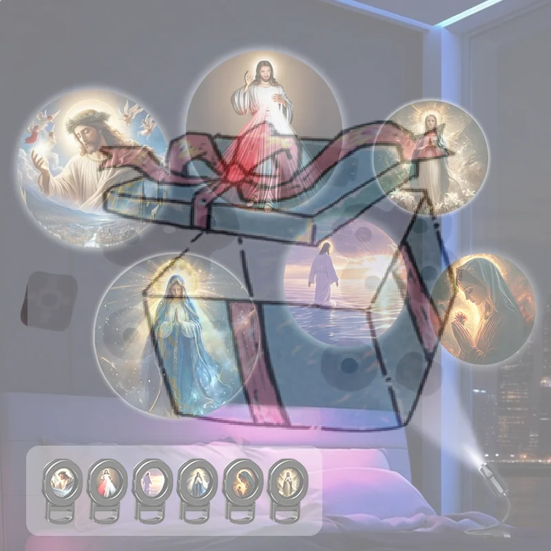 USB Religious Projector Light 6 Patterns Church Nativity Mary Holy LED Projection Lamp Prayer Bedroom Decor Atmosphere Light