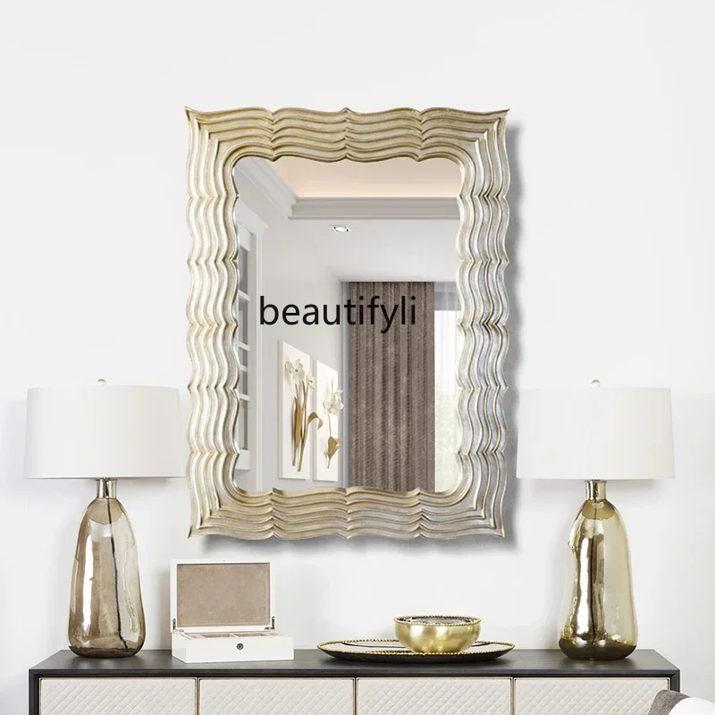 American retro makeup mirror household wall hanging living room entrance decorative mirror French creative wall hanging mirror62