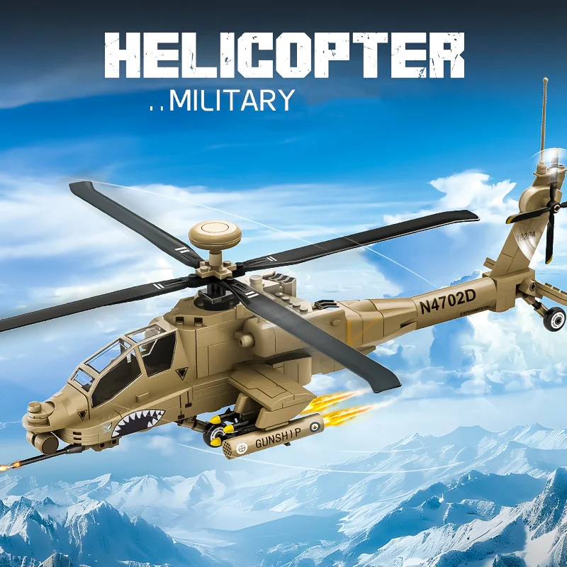 Armed helicopter Apache building block children\'s puzzle assembly toy combat helicopter boy gift model