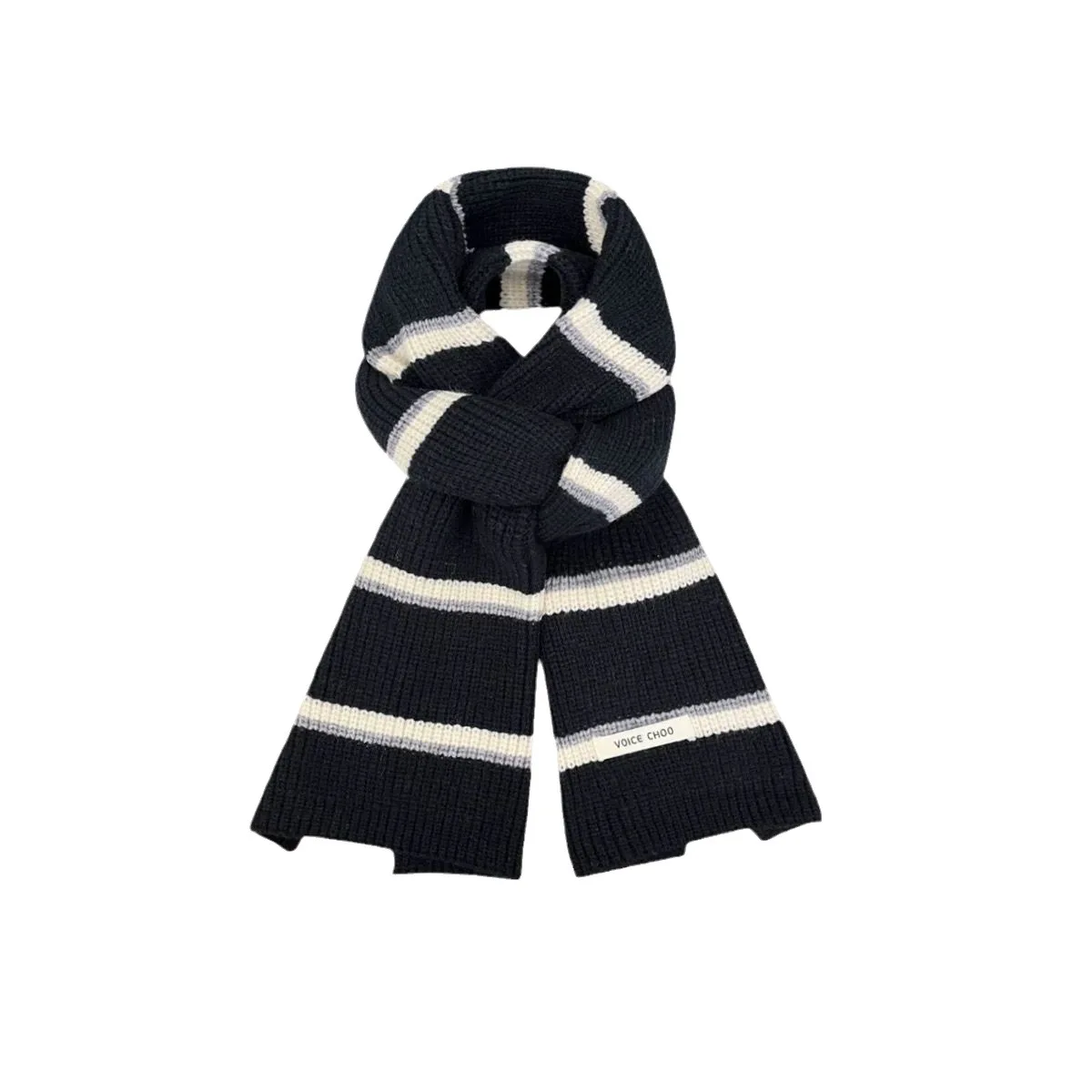Imagen 7: Bufanda a rayas de moda cálida para invierno, bufanda tejida para mujer, cubierta para el cuello a prueba de viento, calentador térmico para el cuello, chal, bufandas largas gruesas