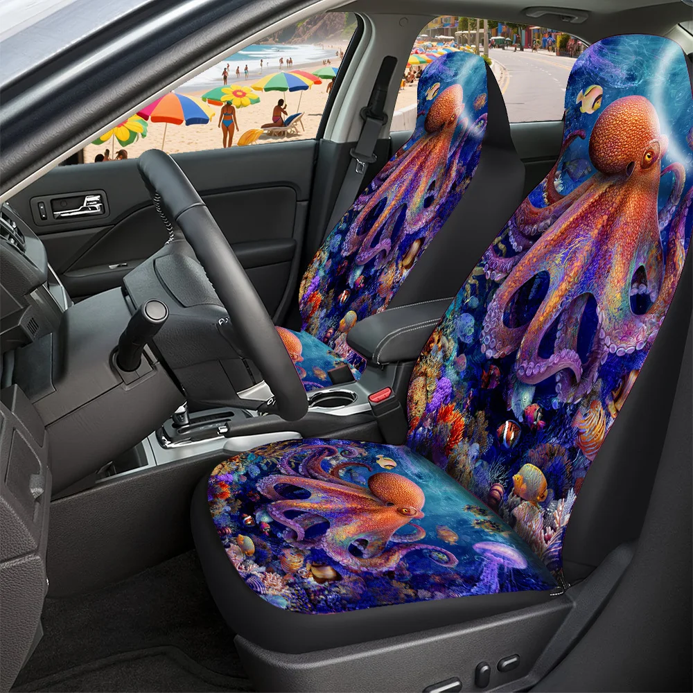 Trendy Printed Car Seat Covers With Halloween Christmas New Year Easter Themes Octopus Fish Coral Prints Premium Material Univer