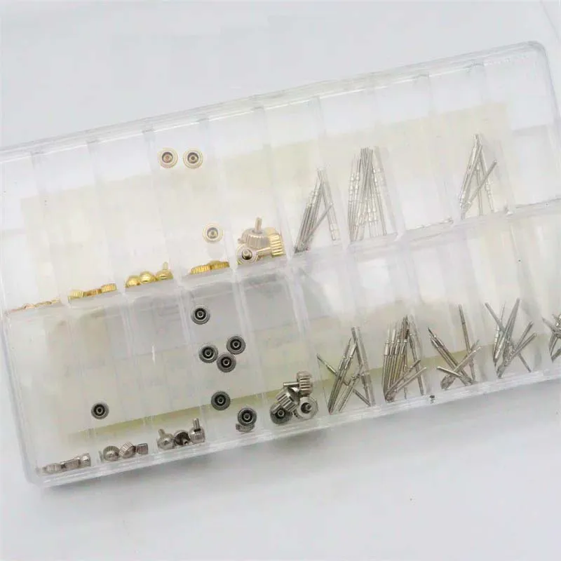 Watch Crown Set 170PCS Waterproof Replacement Crown Stem Gold Silver Copper Watch Repair Parts for Watchmaker