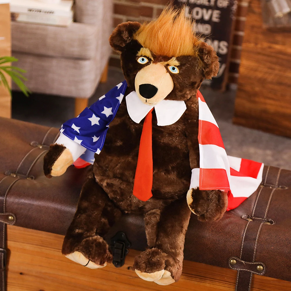 60cm Plush Toys For Children Collectible Trump Bear Stuffed Toy with American Flag Brown Bears Commemorative Doll Gifts for Home