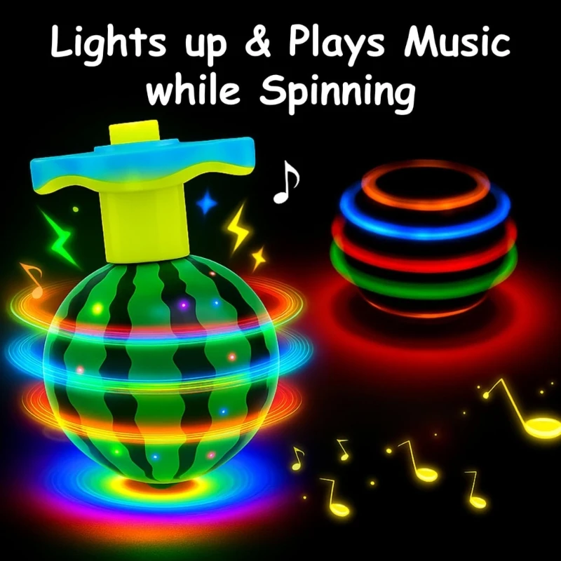 

Pack Of 4 LED Light Up Spin Tops With Music Fruit Theme Rotating Toy For Kids Safe Plastic Educational Activity Toy A2UB