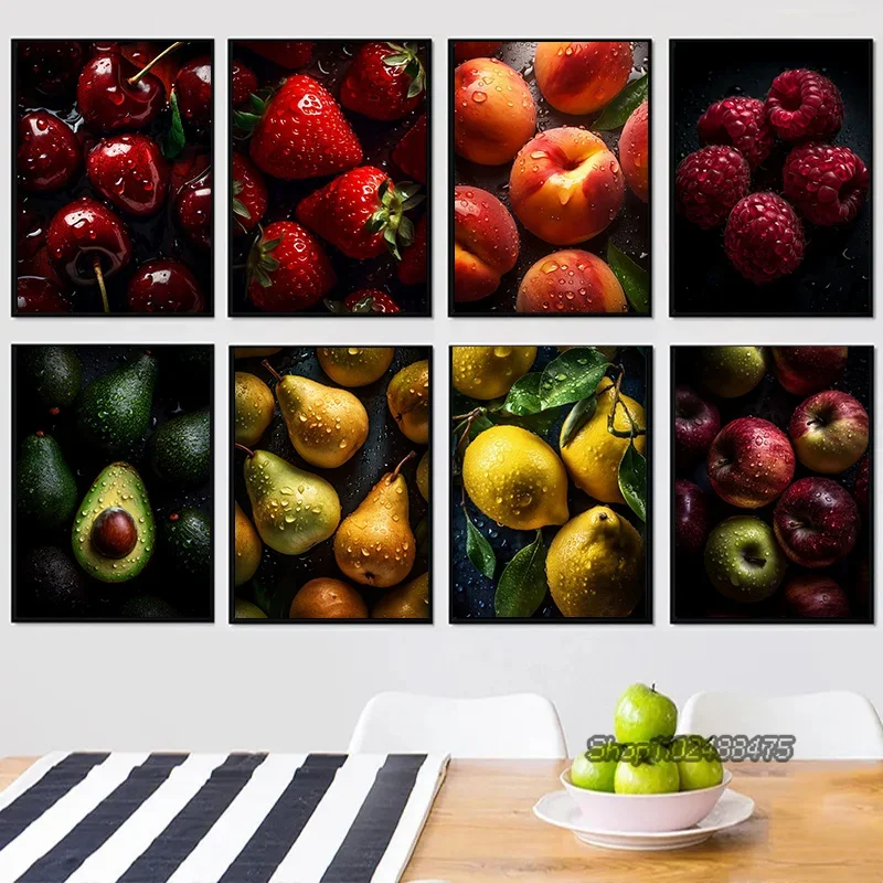 Food Porn Poster Fresh Splash Fruit Vegetables Pears Peaches Wall Art Canvas Painting Print Pictures Kitchen Dining Room Deco