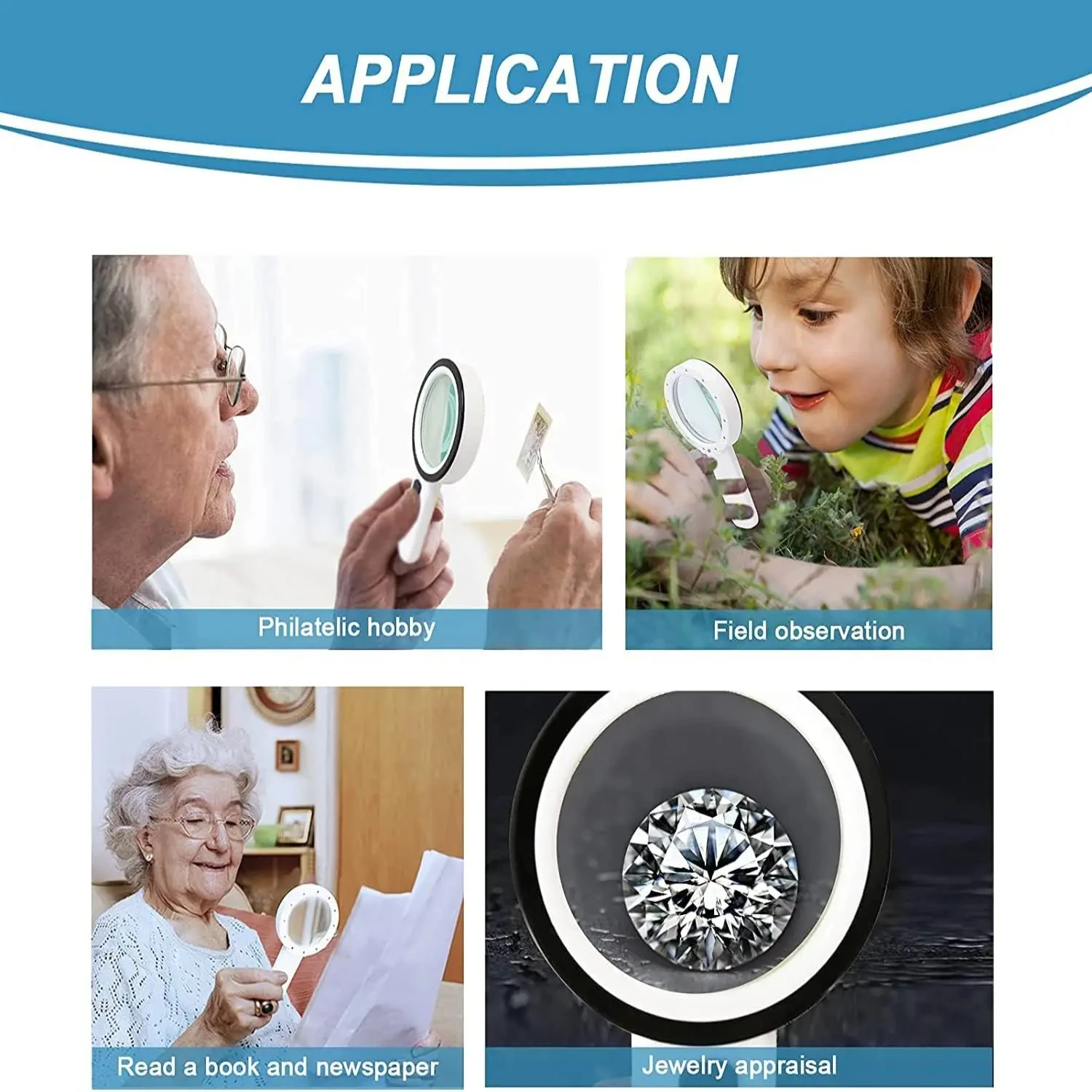 Handheld 30x Magnifying Glass 12  Lights Jewelry Illuminated Double Glass Lens Magnifier  Seniors Reading Watch Repair