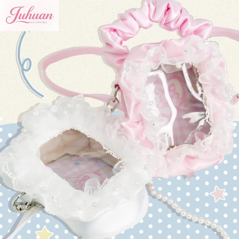 Japanese Original Sweet Pearl Lace Messenger Baby Bag 10cm Two-dimensional Transparent Comic Show Cute Portable Bag for Women