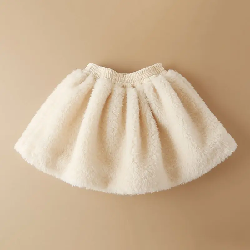A-Line Skirt for Girls Winter Plush Fleece Midi Skirt School Kids Fashion Short Skirts Casual Toddler Baby Girl Winter Outfit