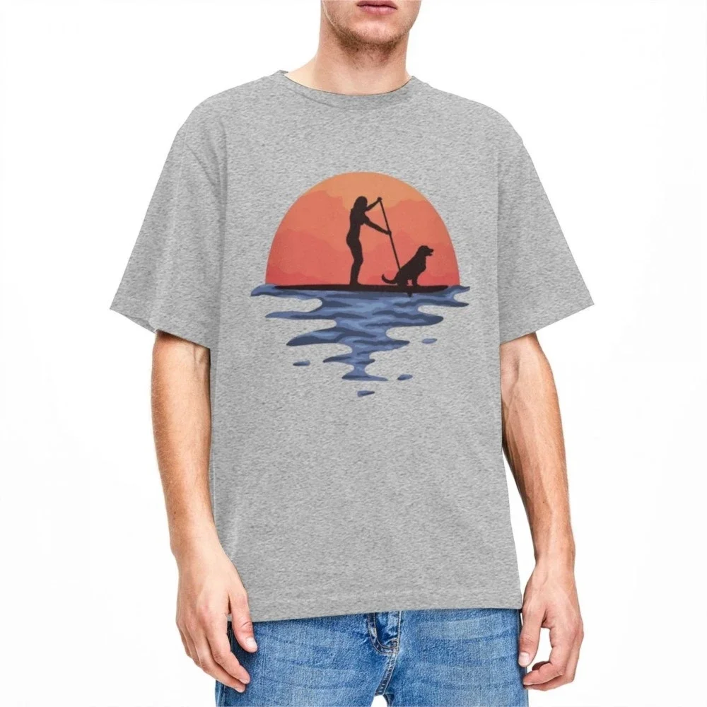 Men Women Sunset Stand Up Paddle Shirt Accessories Funny Cotton Sea Paddleboarding Paddling T Shirts Tee Clothing Printed image 2