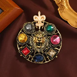 Exaggerated Vintage Colorful Crystal Lion Brooch Pin For Women Shiny Boutique Decoration Badges Jewelry New Year Festival Gift