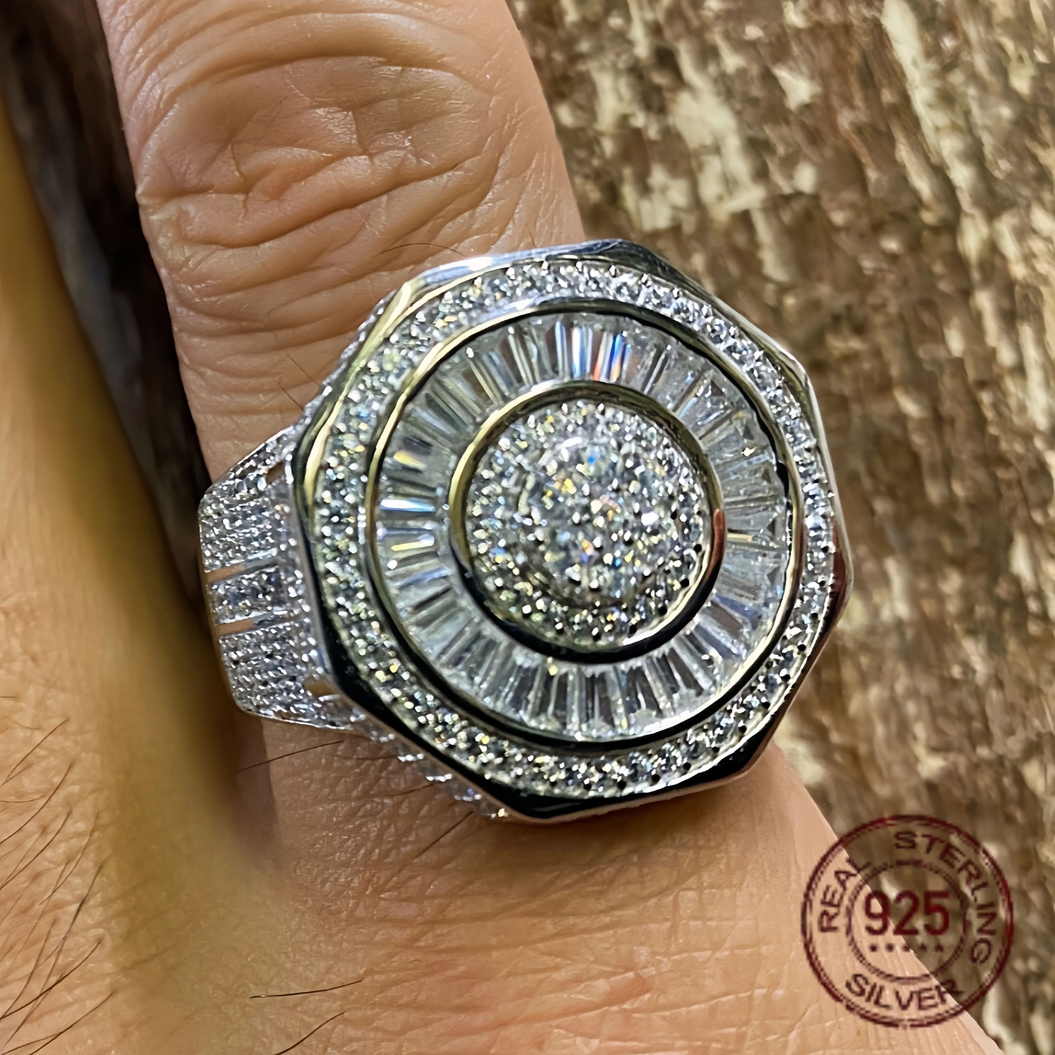 رجل الصلبة 925 فضة المثمن الهيب هوب الدائري مثلج الرغيف الفرنسي الفيضانات خارج تشيكوسلوفاكيا مطعمة خمر مجوهرات هدية للذكرى السنوية #1