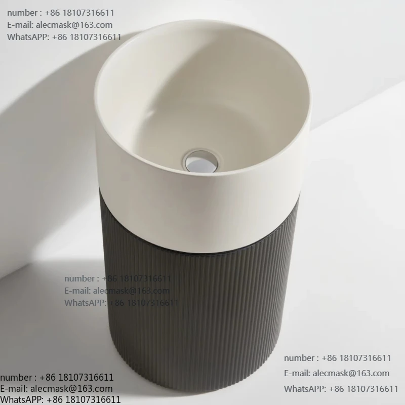 

Modern Vertical Black Stripe Freestanding Artificial Stone Pedestal Sink Hotel Apartment Villa Washroom Drainer