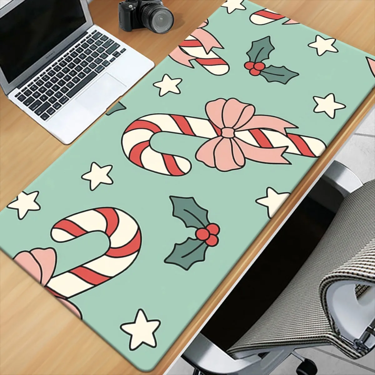 

Mint green and light pink candy striped pattern mouse pad, gaming office computer keyboard, easy-to-clean desk pad