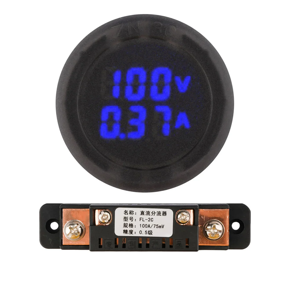 DC 5-100V 100A 50A 10A LED Digital Display Round Voltmeter Ammeter Car Voltage Current Meter Volt Detector Tester Monitor Panel