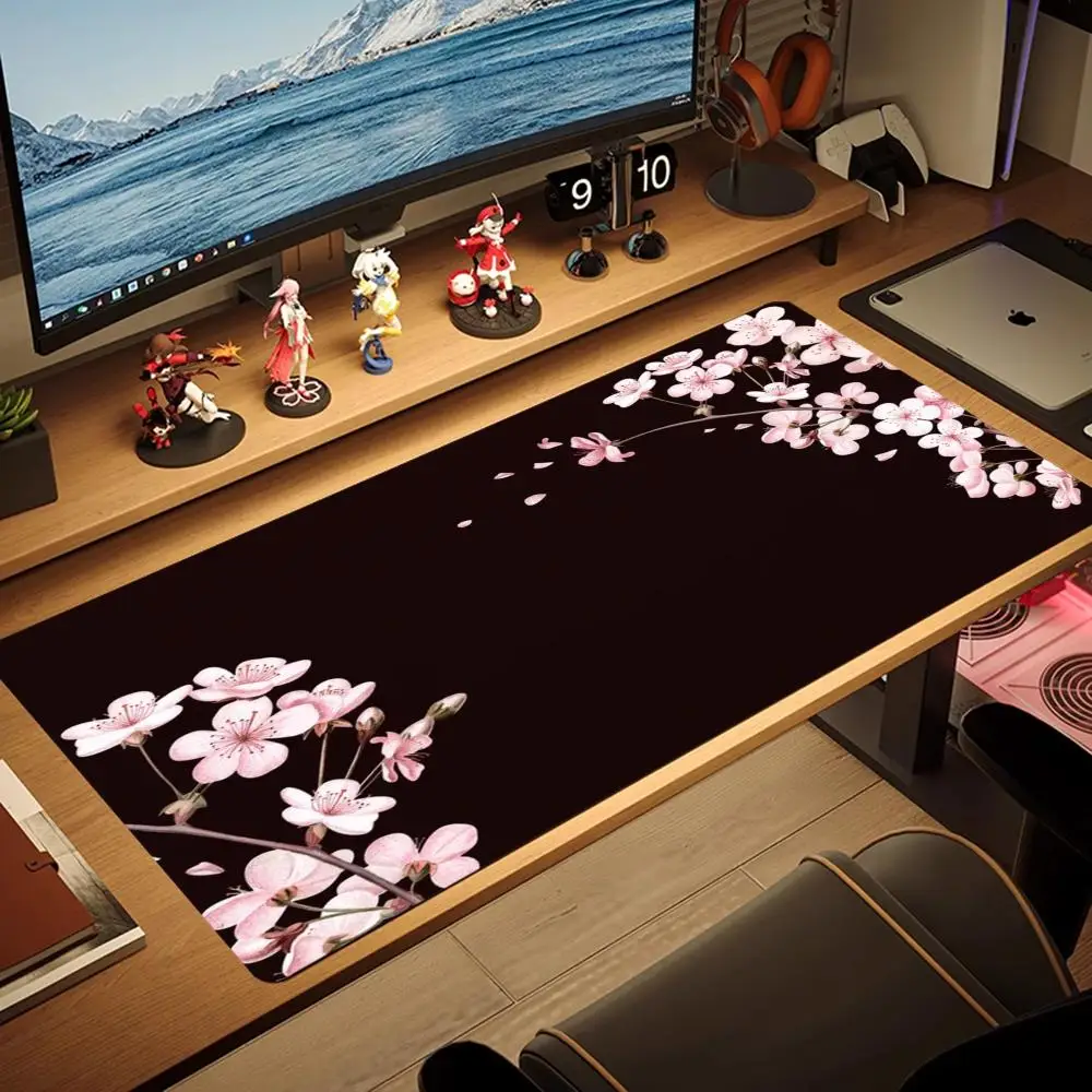 لوحة ماوس سميكة بحافة قفل مضادة للانزلاق، لوحة مكتب كبيرة جدًا على الطراز الحبر الياباني