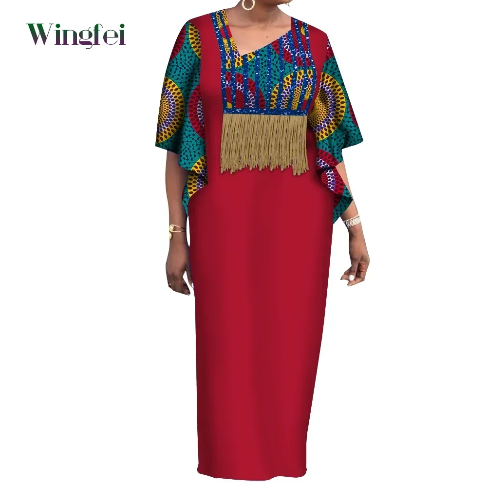 African Dresses for Women Fashion Robe Africaine Femme Patchwork Maxi Long Dress Dashiki Women Outfit Bat Sleeve WY9564