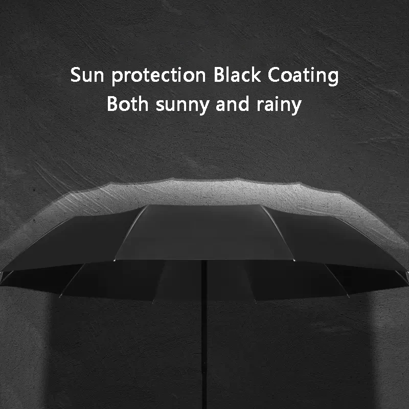 Red leaf Men Business Style Automatic  Folding Rain and Sunshade Anti-UV Umbrella Wood handle Black glue coating Big umbrella