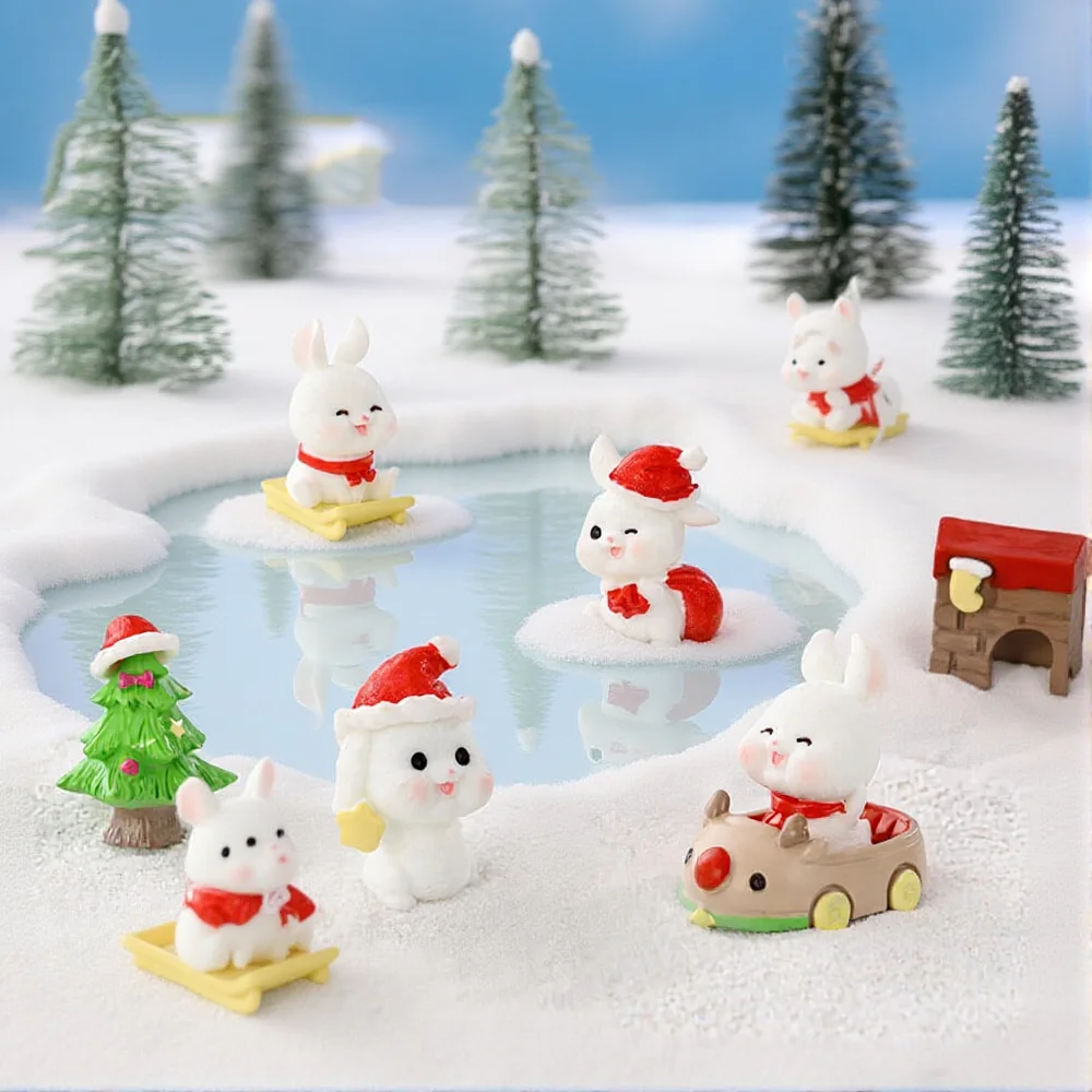 جديد عيد الميلاد زخرفة صغيرة عيد الميلاد زلاجات أرنب المشهد الصغير الثلوج الملحقات عيد الميلاد الراتنج زخرفة #5