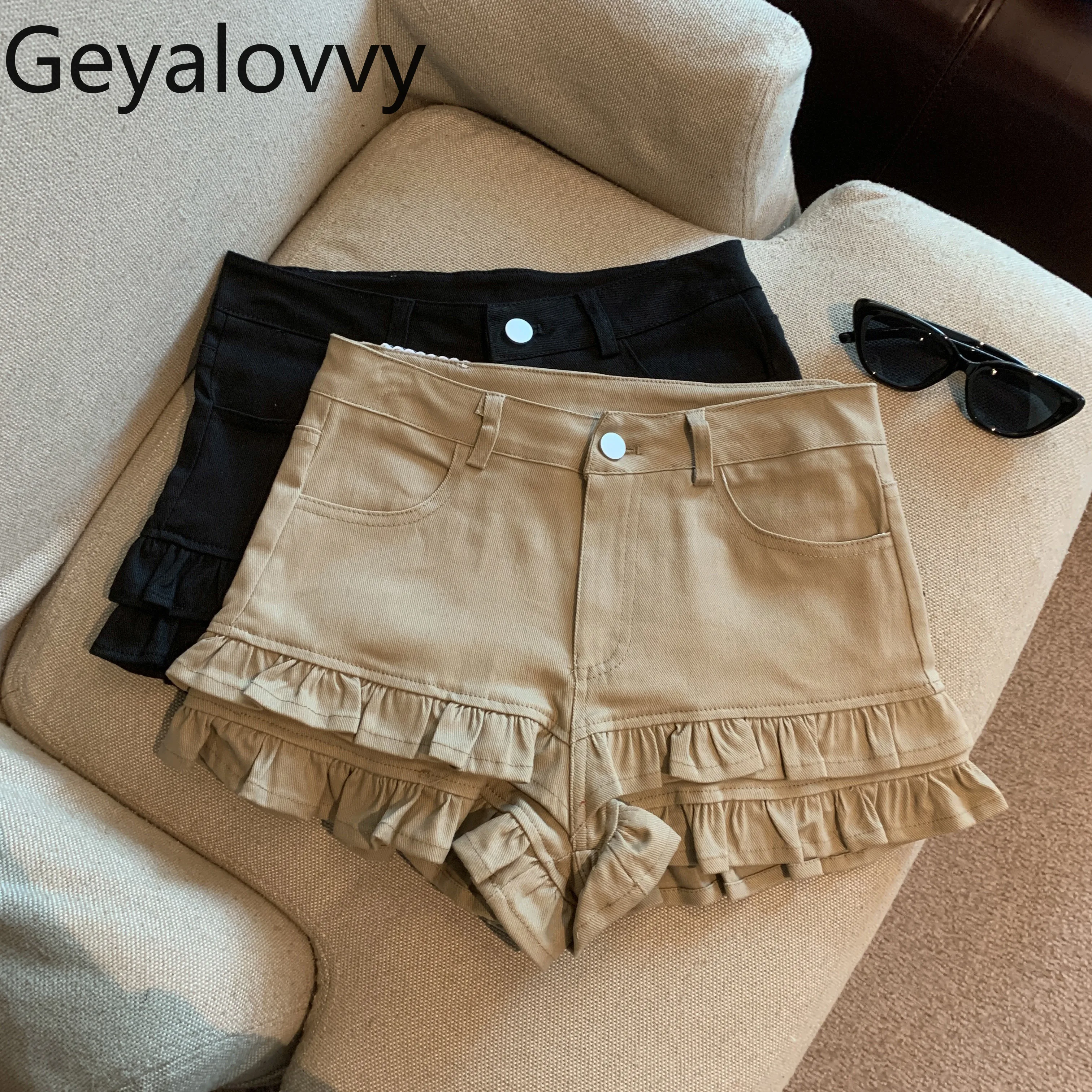 الحلو التوابل مزدوجة الدانتيل منخفضة الخصر الدنيم السراويل بلون ألف خط قصيرة السراويل الساخنة المرأة الصيف ضئيلة نحيل السراويل تنورة