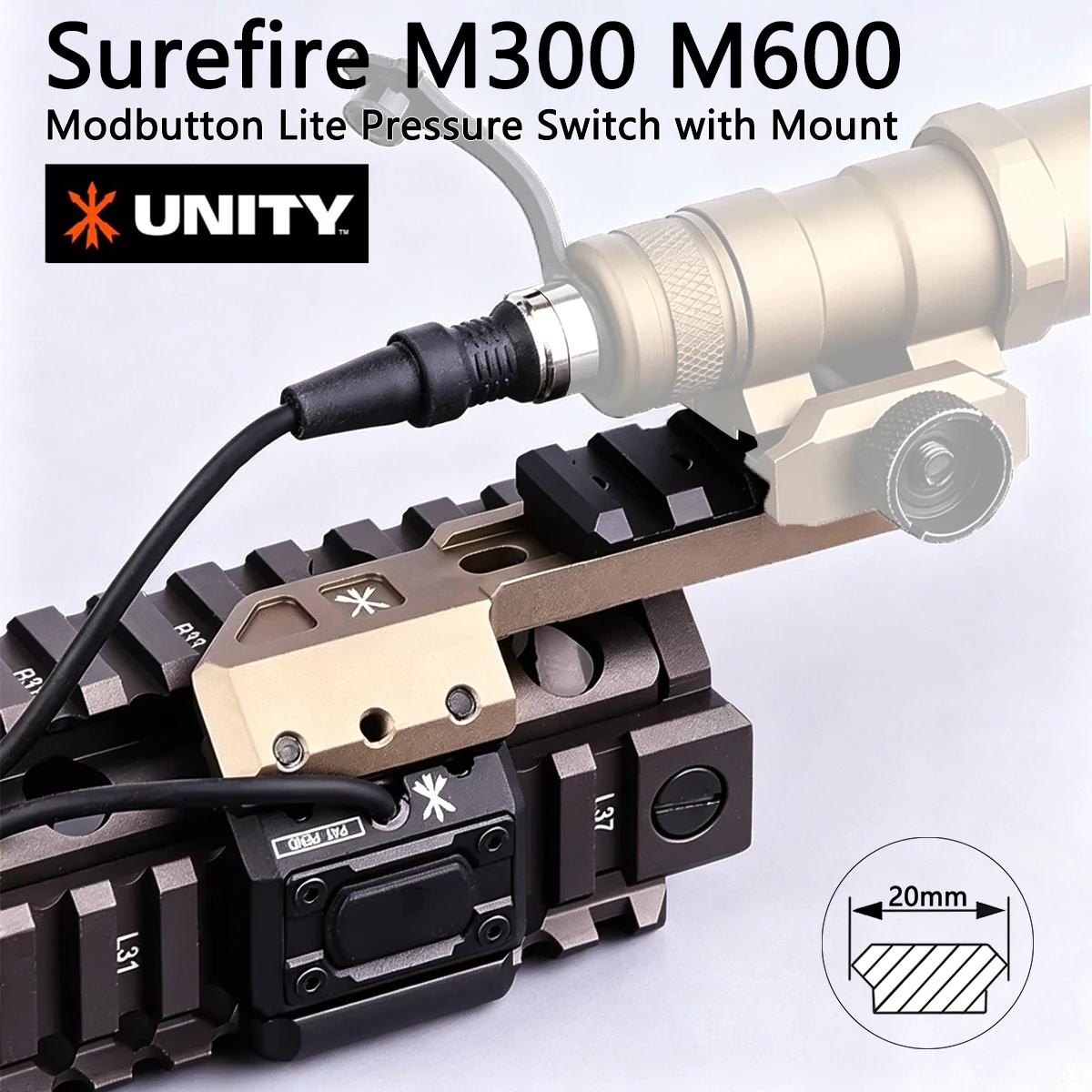 Tactical Surefire M600 M300 M600C M300A Flashlight Scout Light UNITY Mount With 20mm Picatinny Modbutton Switch Offset Mount