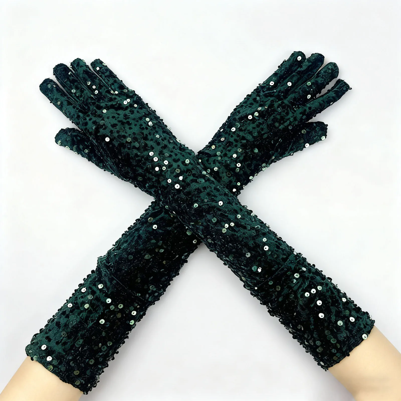 Długie rękawiczki z cekinami do łokcia, retro moda, rękawiczki operowe, błyszczące, długie, grube mitenki, na bal, cosplay, występy sceniczne