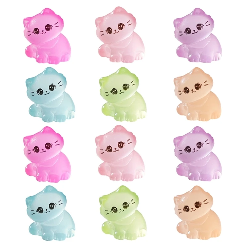 

2025 New 12PCS Noctilucence Resin Cats Figure Statues Fairies Garden Landscape Accessories Set For Craft Project And Home Decors