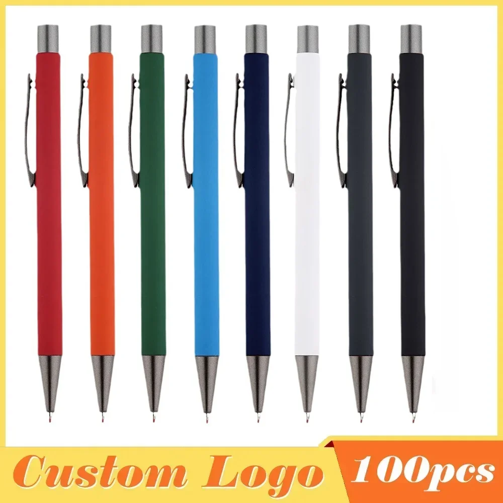 

100pcs Metal Ballpoint Pen Advertising Pen Rubber Texture Custom Logo Text Engraving Laser Engraving Customizable Name Logo Pen