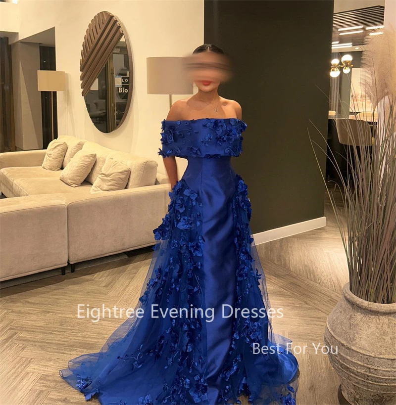 Eightree Royal Blue Formal Occasion Dresses Luxury Dubai Women Off the Shoulder Satin Elegant Long Saudi Arabia Evening Dress