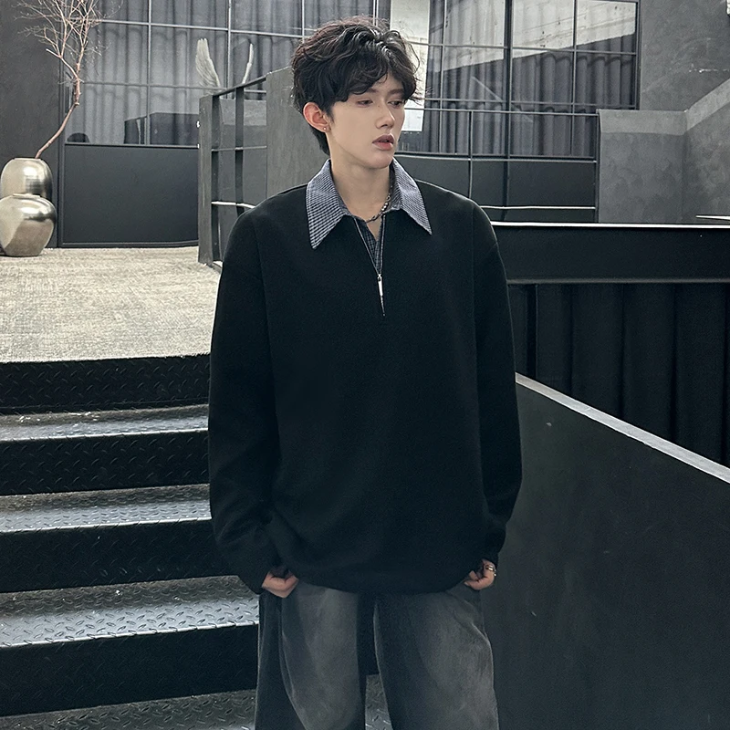 

Korean Sle Casual Long Sve irt Collar Men's T-irt Autumn Season Breathable Comfortable Faionable Streetwear