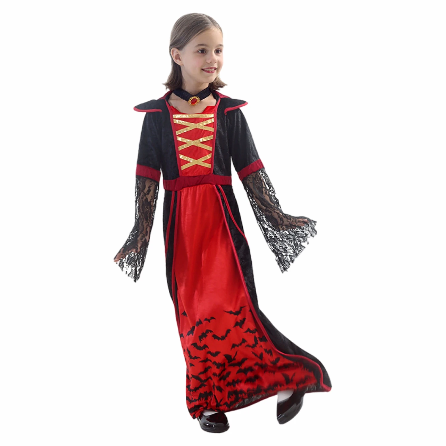 Halloween Vampires Cosplay Costume Girls Dress Red Holiday Party Long Dress Queen Role Costume Ball Stage Performance Clothes