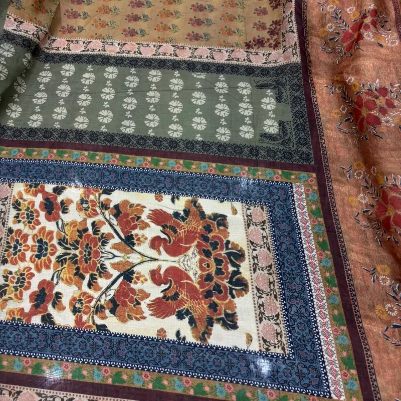 

Natural Pure Ramie Fabric for Ethnic Style Printed Skirt Fashion Clothing Diy Sewing Material Wholsale Cloth By The Yard