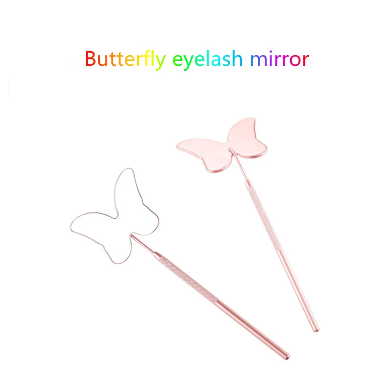 1pc Portable Butterfly Shaped Stainless Steel Multifunction Checking Lash Mirror Eyelashes Extension Beauty Makeup Tool