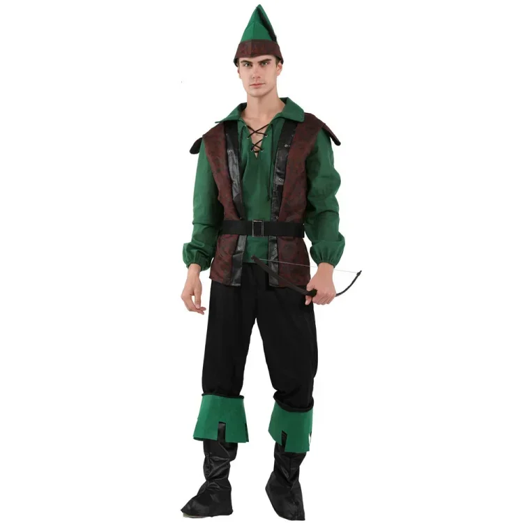 Brave Robin Hood Costume For Adult Men Green Archer Cosplay Halloween Carnival Purim Party Dress Up