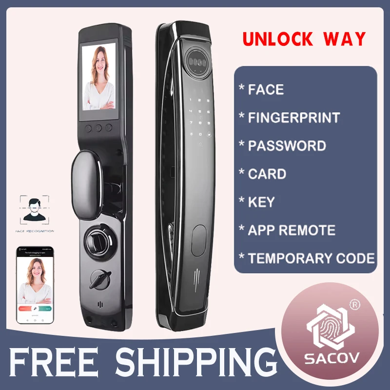 Active Intercom fingerprint Recognition Intelligente Wifi 3D Face Unlock Smart Digital Door Lock fingerprint password card lock