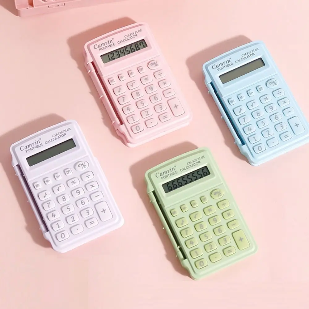 Silicone Button Mini Flip Calculator 8 Digits Candy Color School Supplies Portable Lightweight Student Stationery Office