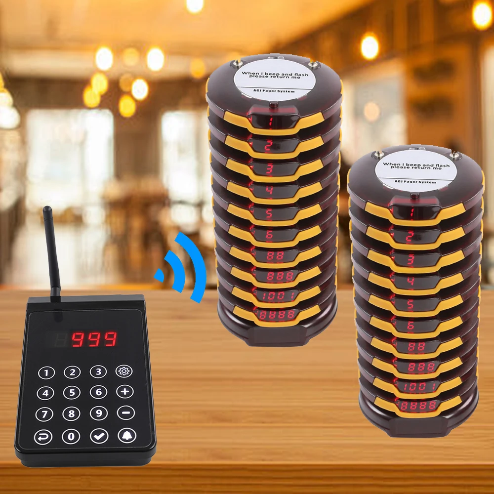 Wireless Restaurant Pager System Calling Coaster Buzzers Long Range 1000 Meters For Cafe Church Clinic Food Court Food Truck