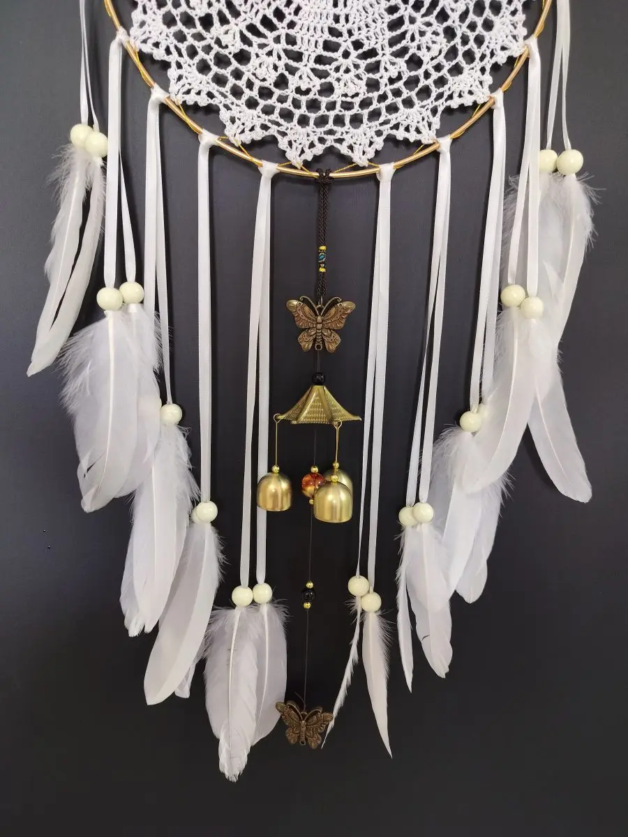 Large Long Dreamcatcher Butterfly Wind Chime Gold Plating Metal Hoop Dream Catchers Home Office Nursery Room Bedroom Decorations