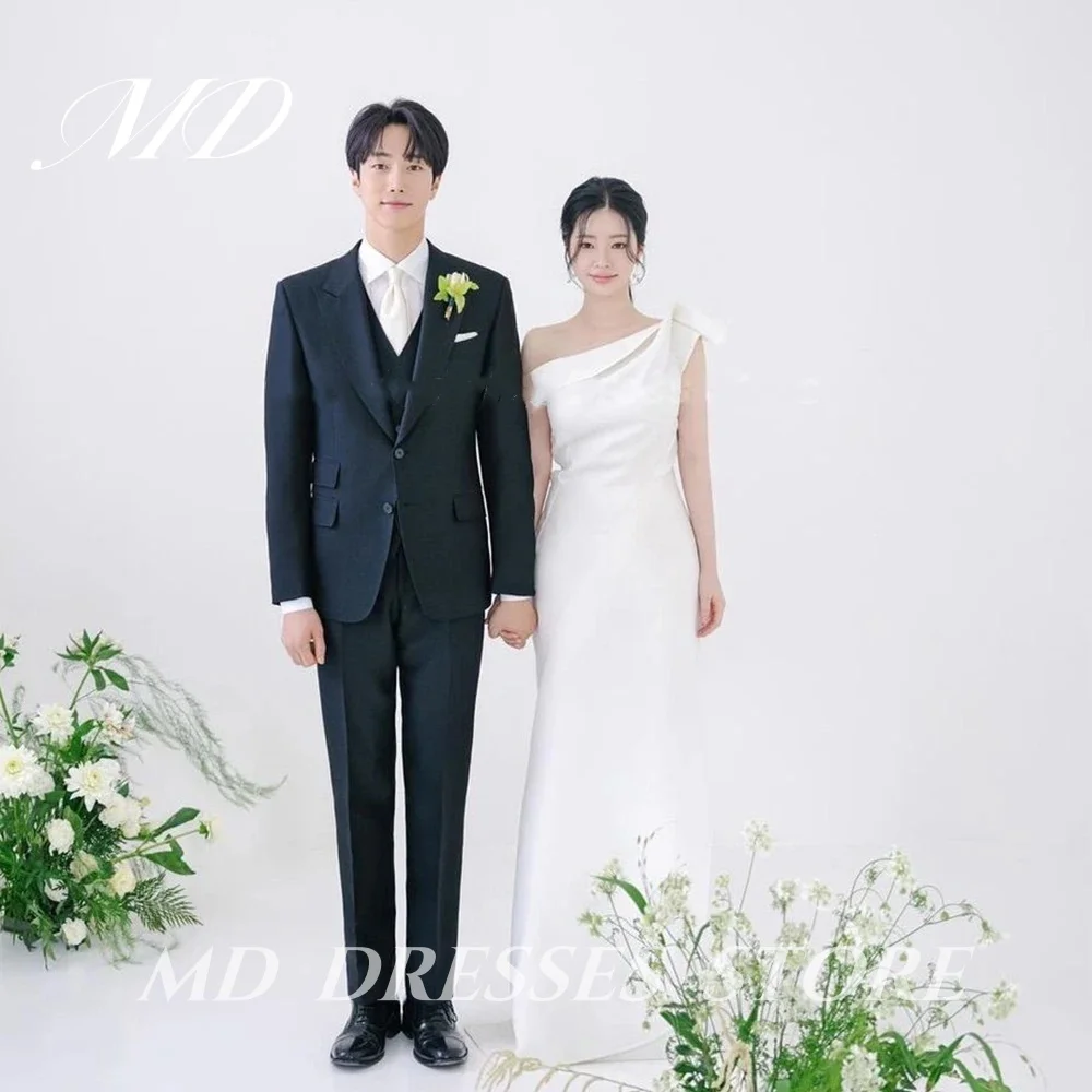 

MD 2025 Simple Sheath White Wedding Party Dresses One Shoulder Floor-Length Sleeveless Korea Photo shoot Bride Gowns Customized