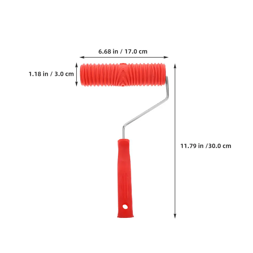 2Pcs Diatom Mud Texture Roller 7 Inch Red Plastic Handle Straight Grain Embossing Tool for DIY Wall Ceiling Painting Decorative