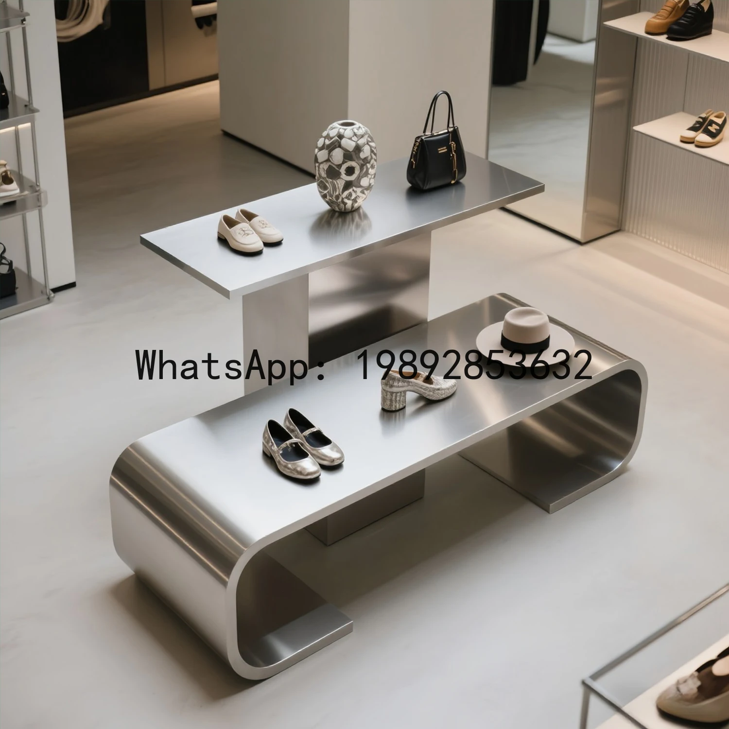 Island Table Double-Layer Island Display Stand Ornament Shoe Store Stainless Steel Display Stand Flowing Water Table