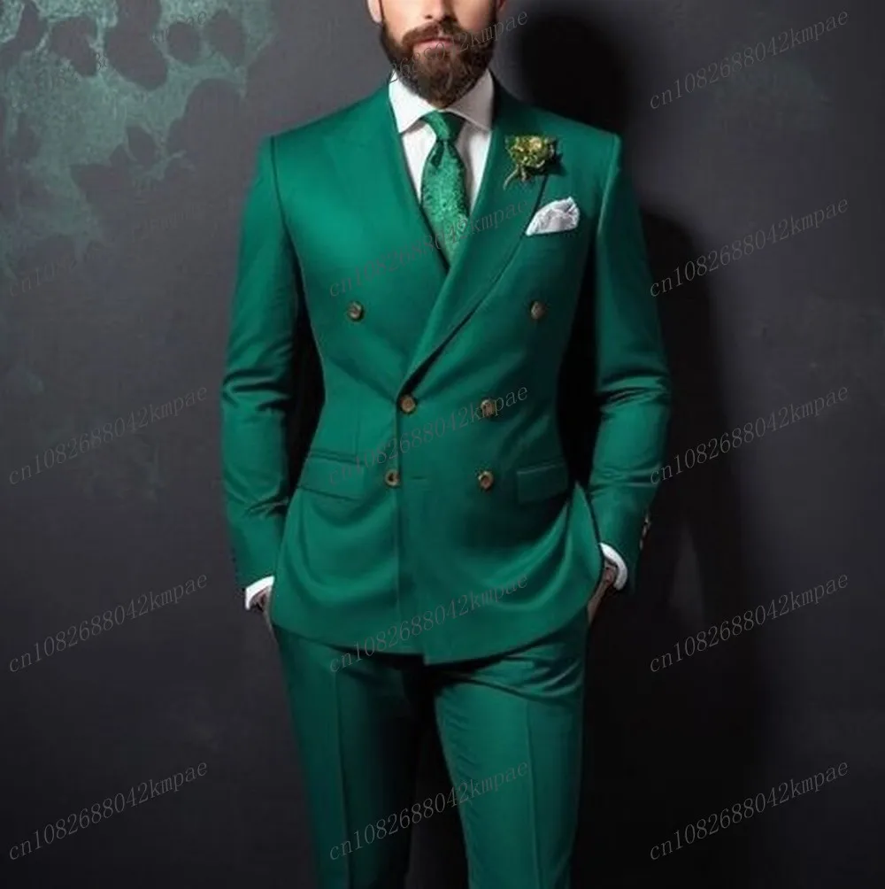 New Fashion Formal Occasion Green Men Business Suit Groom Groomsman Wedding Party Prom Male Tuxedos 2 Piece Set Blazer Pants