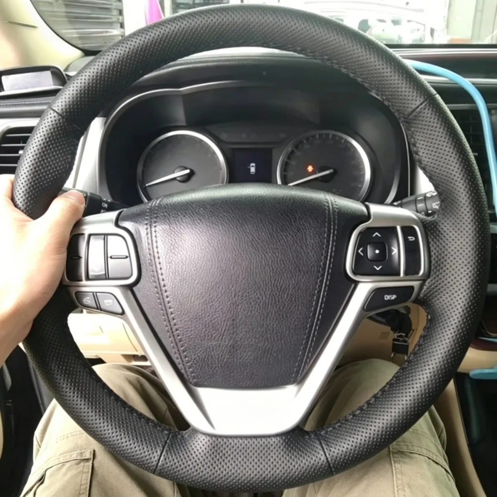 Hand Stitched Black Perforated Artificial Leather 2014-2019 Sienna 2015-2019 Steering Wheel Cover For Toyota Highlander