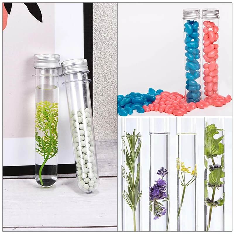 12Pcs Wholesale 30ml PET Plastic Test Tube Plastic PET Test Tube Candy Container Bath Salt Tube with Aluminum Screw Lids