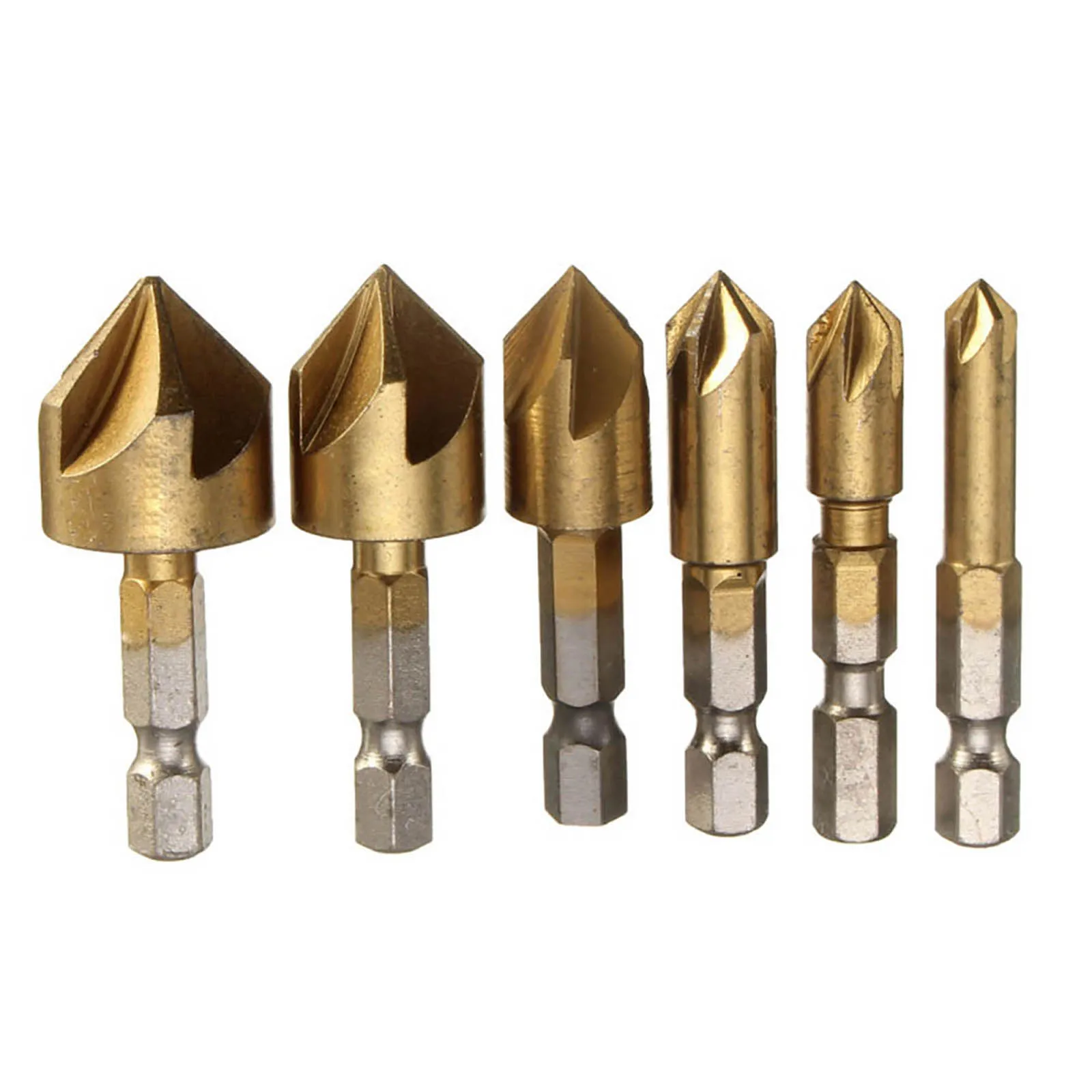 

New Practical Drill Bit Tool 5 Flute 90 Degree Application Chamfer Debur For Sinking 90 Degree Holes Gold Metal