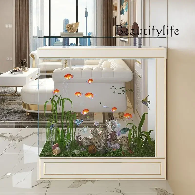 

Light Luxury Living Room Hydroponic Partition Intelligent Automatic Care-Free Super White Glass Transparent Square Fish Tank