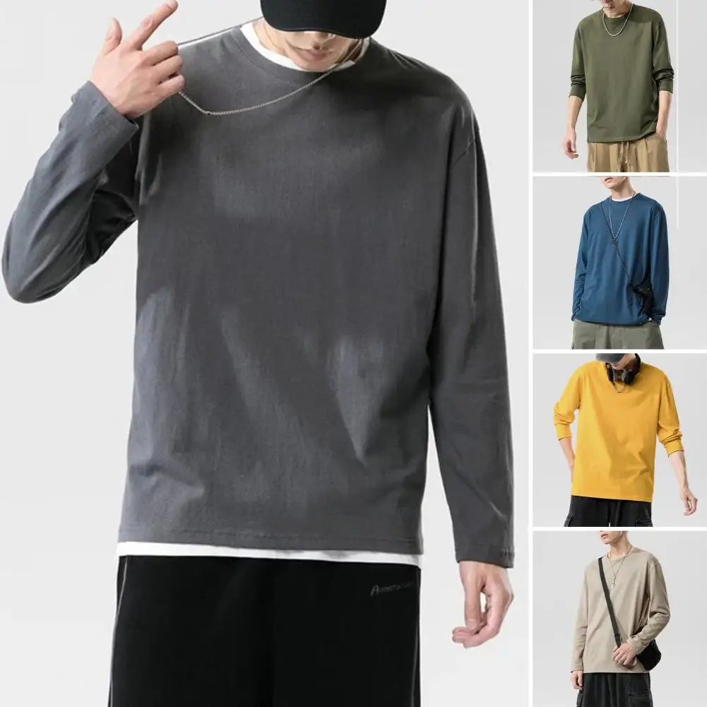 

Men Solid Color Shirt Men's Soft Breathable Long Sleeve Tee Shirt Solid Color Loose Fit Top for Spring Summer Versatile Men Top
