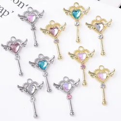 50PC Gold/silver color Alloy material Pearl Resin Crystal Magic key charm for DIY handmade Necklace Jewelry Making wholesale